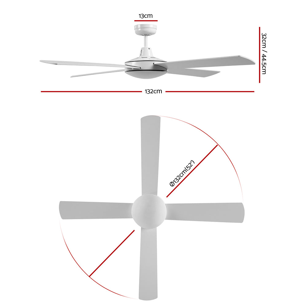 Ceiling Fans: Devanti 52'' Ceiling Fan DC Motor 4 Blades w/Remote - White