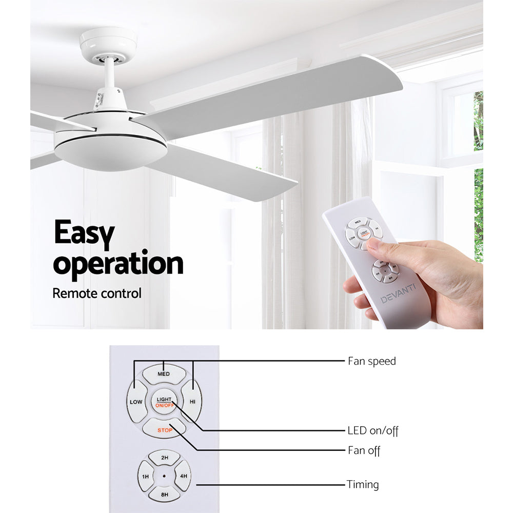 Ceiling Fans: Devanti 52'' Ceiling Fan DC Motor 4 Blades w/Remote - White