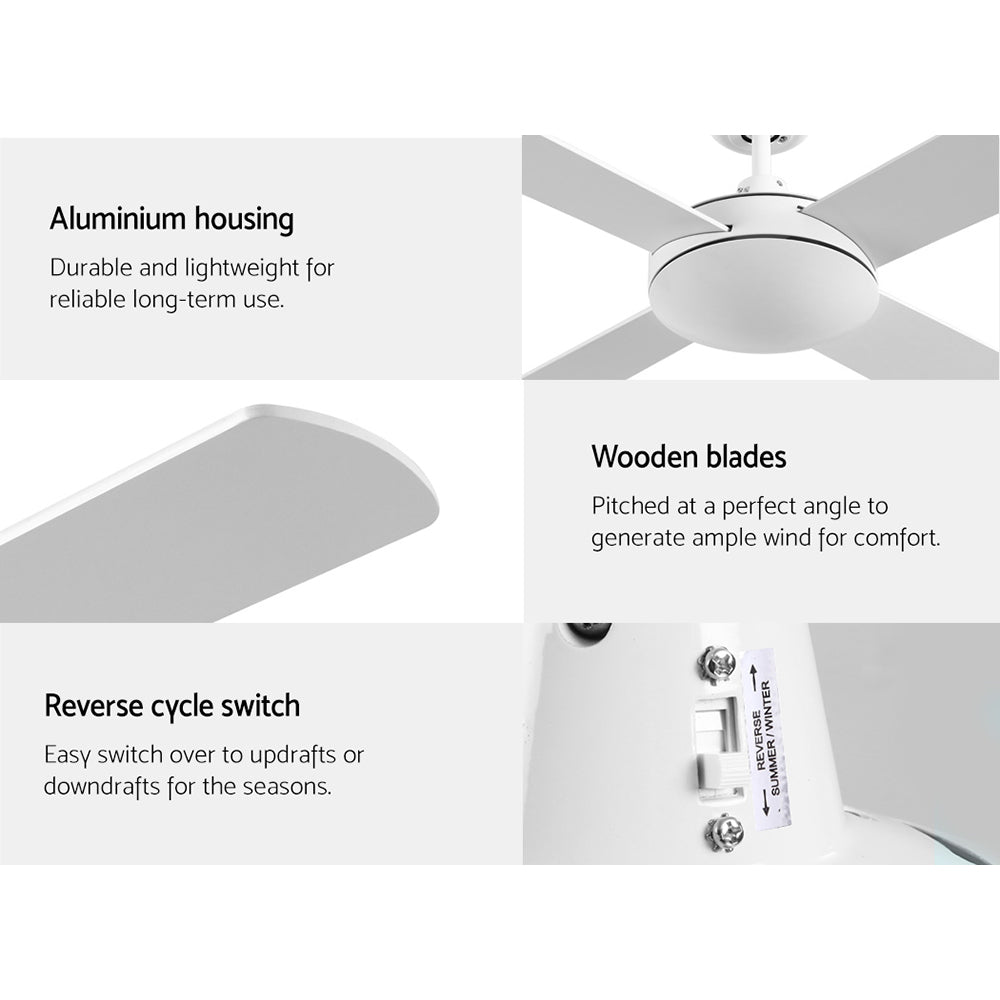 Ceiling Fans: Devanti 52'' Ceiling Fan DC Motor 4 Blades w/Remote - White