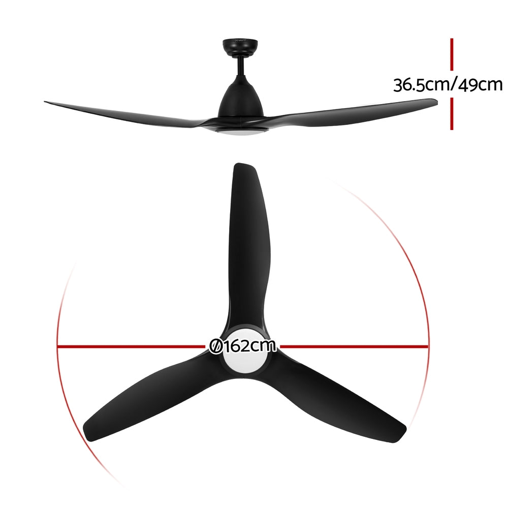 Ceiling Fans: Devanti 64 Inch Ceiling Fan DC Motor w/Light w/Remote - Black