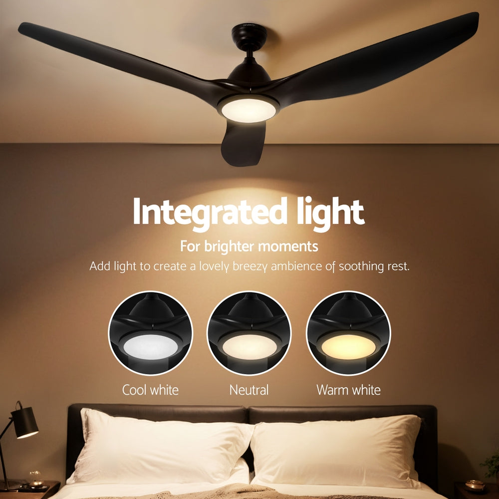 Ceiling Fans: Devanti 64 Inch Ceiling Fan DC Motor w/Light w/Remote - Black