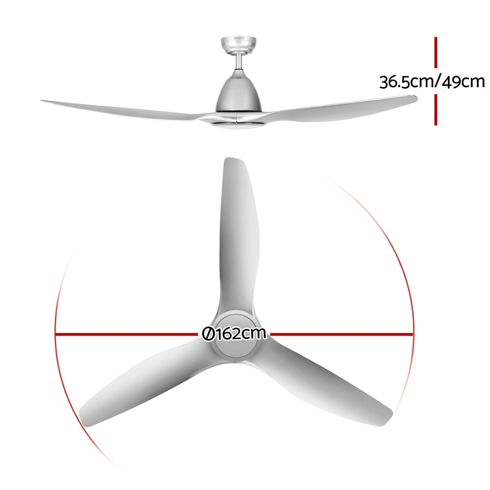 Ceiling Fans: Devanti 64 Inch Ceiling Fan DC Motor w/Light w/Remote - Silver