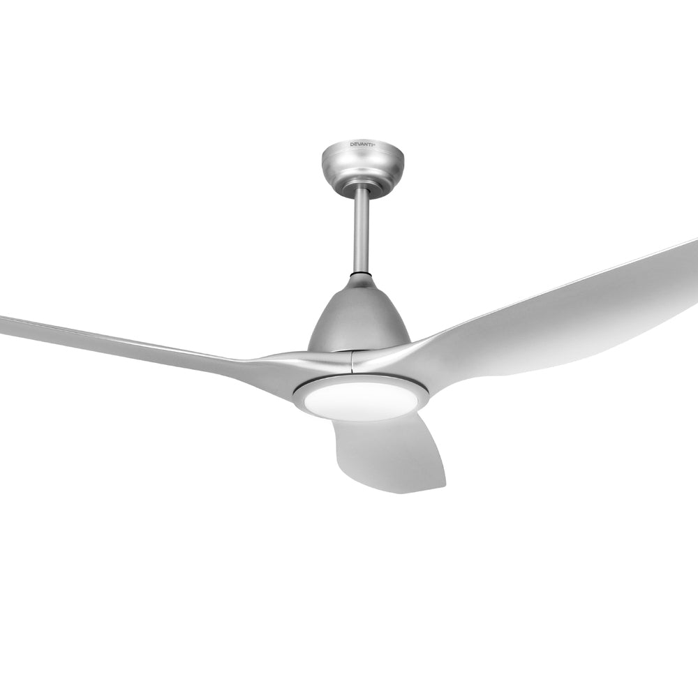 Ceiling Fans: Devanti 64 Inch Ceiling Fan DC Motor w/Light w/Remote - Silver