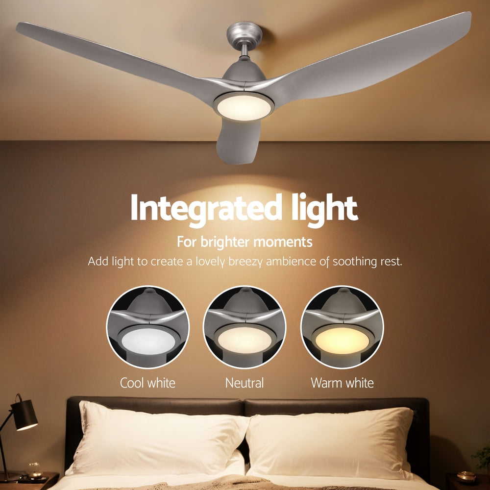 Ceiling Fans: Devanti 64 Inch Ceiling Fan DC Motor w/Light w/Remote - Silver