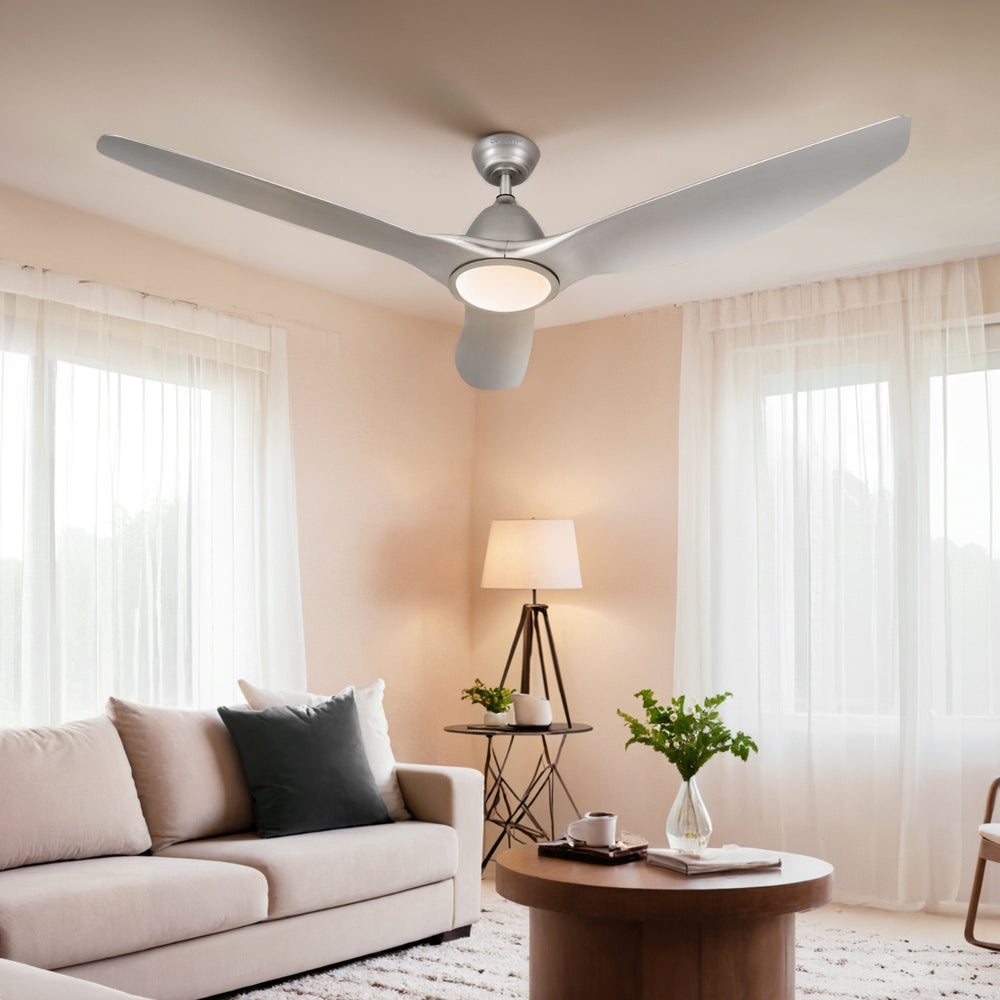Ceiling Fans: Devanti 64 Inch Ceiling Fan DC Motor w/Light w/Remote - Silver