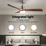 Ceiling Fans: Devanti 52" Ceiling Fan with Light Remote Control DC Motor Smart App Timber Blades Brown