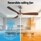 Ceiling Fans: Devanti 52" Ceiling Fan with Light Remote Control DC Motor Smart App Timber Blades Brown
