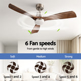 Ceiling Fans: Devanti 52" Ceiling Fan with Light Remote Control DC Motor Smart App Timber Blades Brown