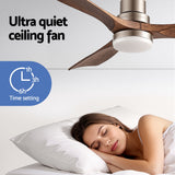 Ceiling Fans: Devanti 52" Ceiling Fan with Light Remote Control DC Motor Smart App Timber Blades Brown