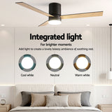 Ceiling Fans: Devanti 52'' Ceiling Fan 3 Blades Double-sided DC Motor w/Light w/Remote Light Wood and bLack