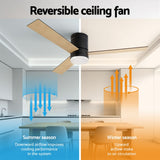 Ceiling Fans: Devanti 52'' Ceiling Fan 3 Blades Double-sided DC Motor w/Light w/Remote Light Wood and bLack