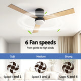 Ceiling Fans: Devanti 52'' Ceiling Fan 3 Blades Double-sided DC Motor w/Light w/Remote Light Wood and bLack