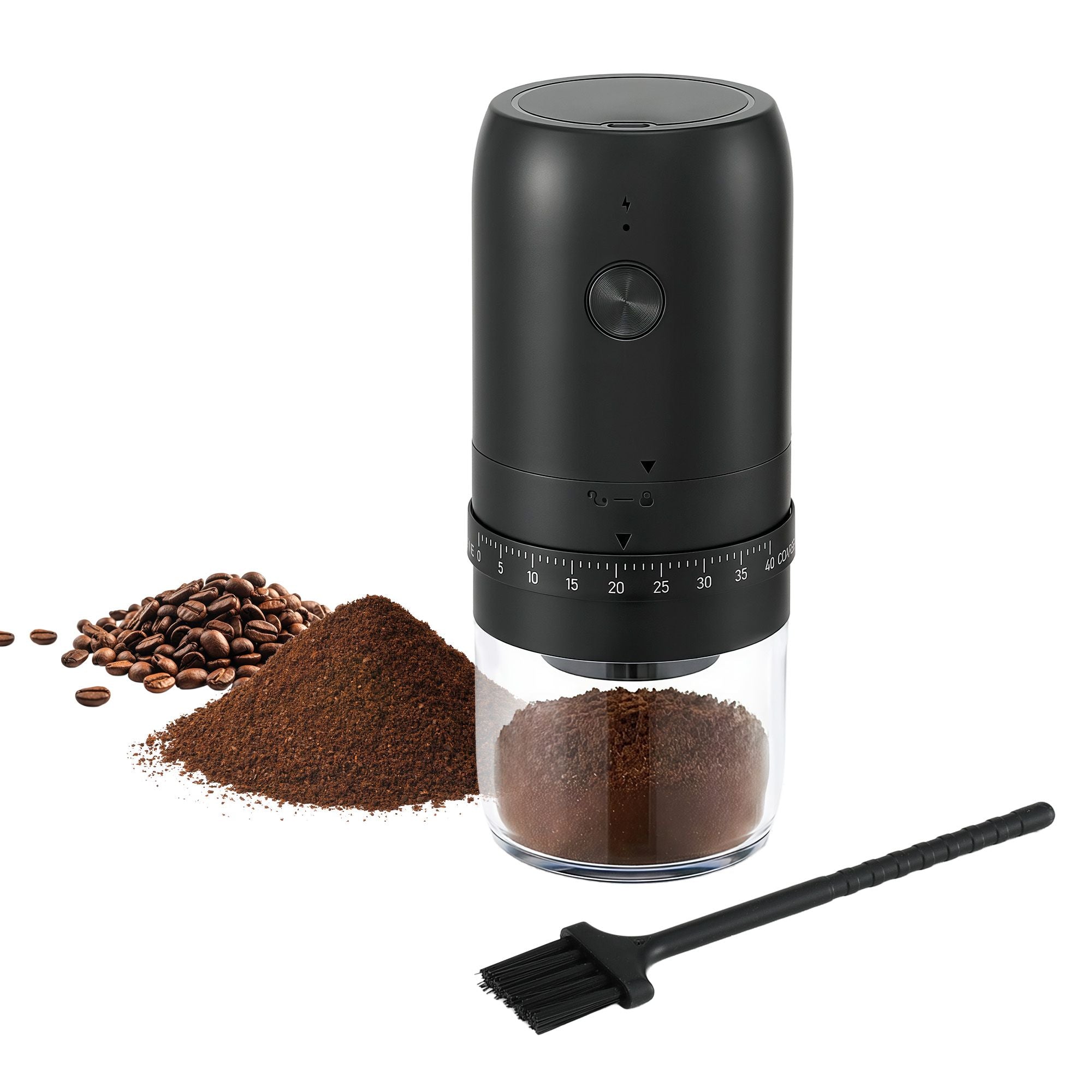 Devanti Electric Coffee Grinder USB-C Rechargeable Portable Coffee Bean Grinder with 40 Precise Grind Settings | Automatic Spice Nut Pepper Grinder Mill with Cleaning Brush & Ground Coffee Container for Home Office Camping Travel, Black