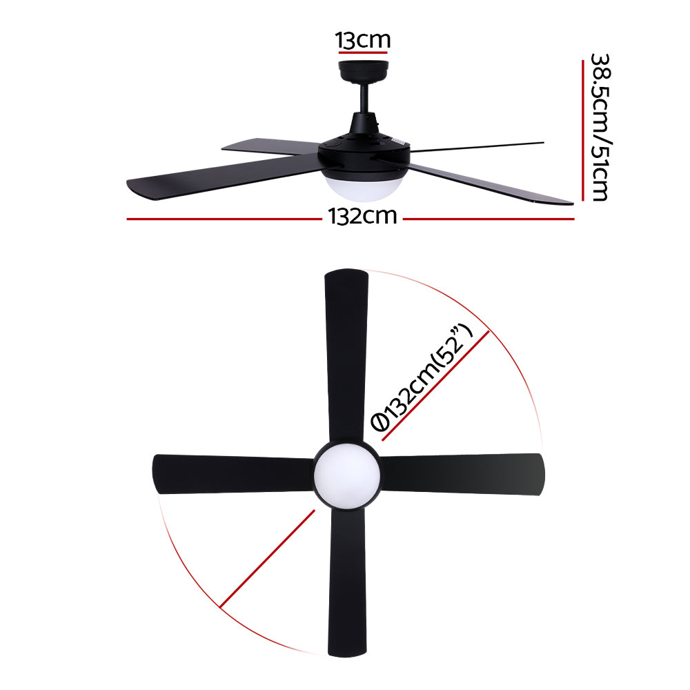 Ceiling Fans: Devanti 52'' Ceiling Fan DC Motor w/Light w/Remote - Black