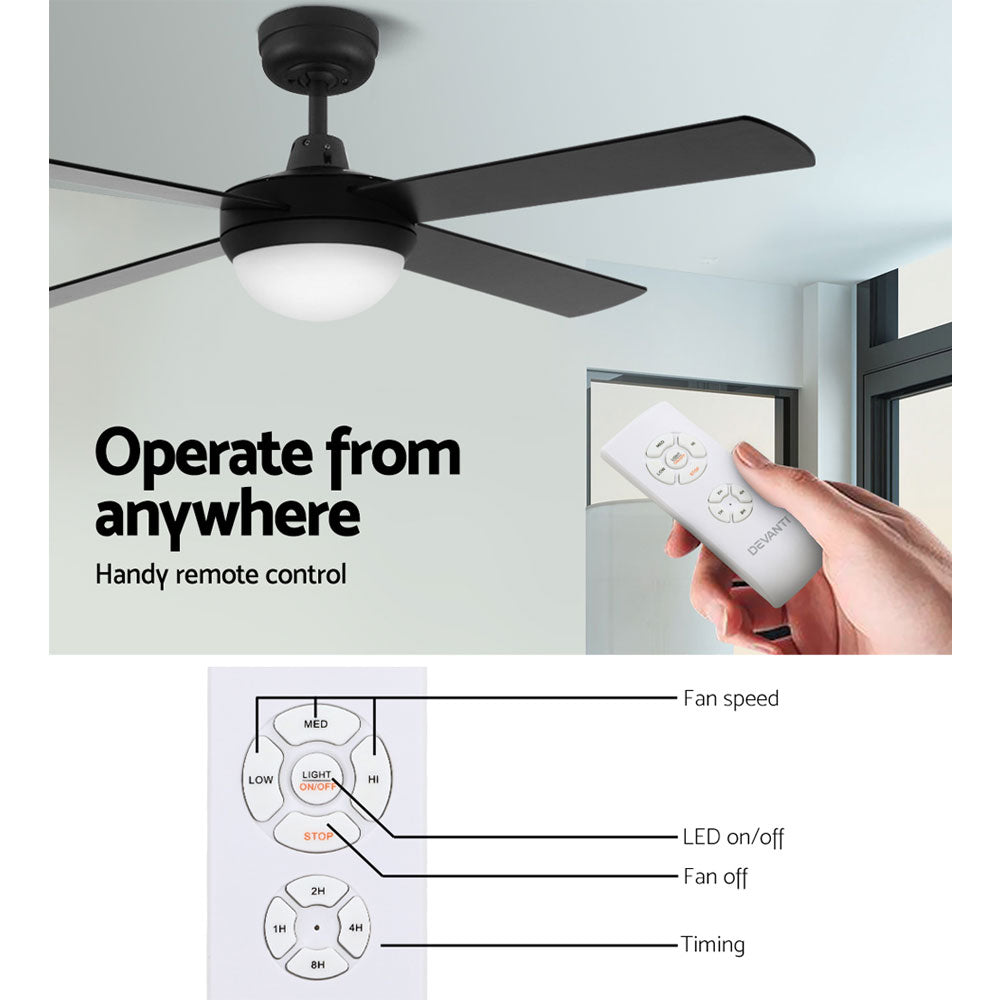Ceiling Fans: Devanti 52'' Ceiling Fan DC Motor w/Light w/Remote - Black