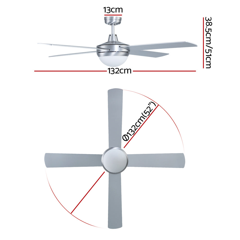 Ceiling Fans: Devanti 52'' Ceiling Fan DC Motor w/Light w/Remote - Silver
