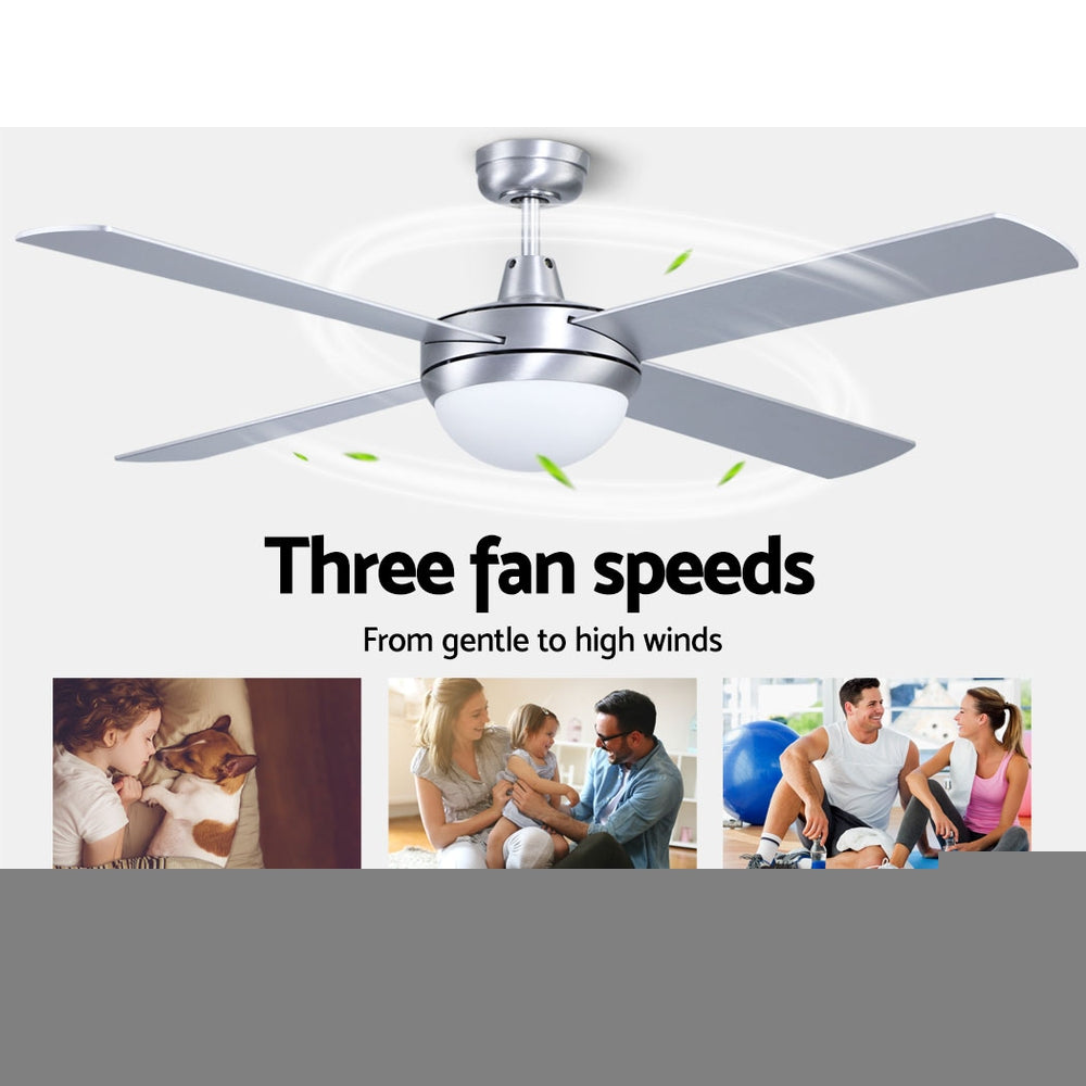 Ceiling Fans: Devanti 52'' Ceiling Fan DC Motor w/Light w/Remote - Silver