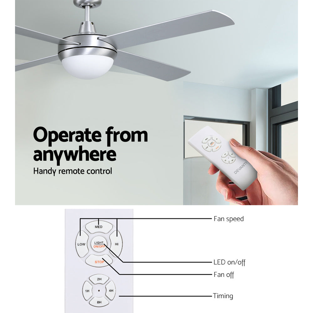 Ceiling Fans: Devanti 52'' Ceiling Fan DC Motor w/Light w/Remote - Silver