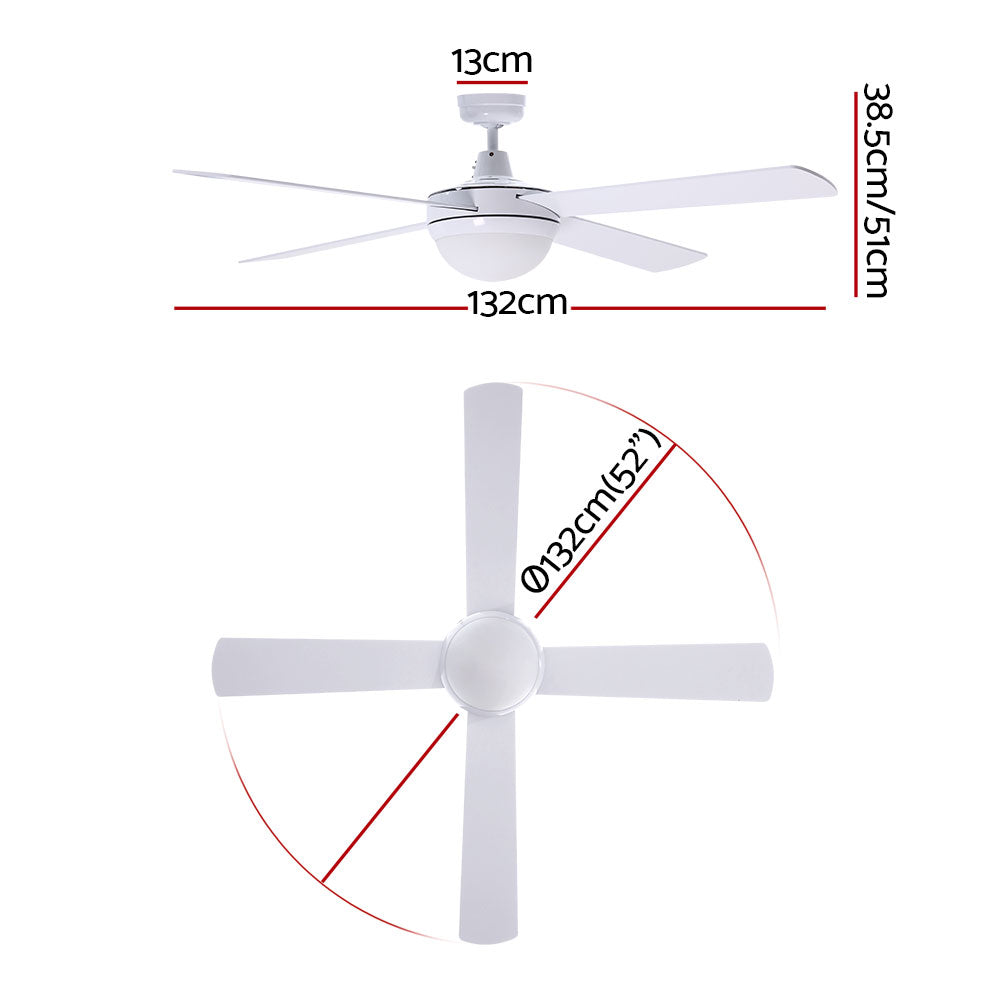 Ceiling Fans: Devanti 52'' Ceiling Fan DC Motor w/Light w/Remote - White