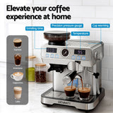 Coffee Machines & Accessories: Devanti Coffee Machine Espresso Latte Maker with Grinder Milk Frother Steam Wand