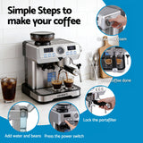 Coffee Machines & Accessories: Devanti Coffee Machine Espresso Latte Maker with Grinder Milk Frother Steam Wand