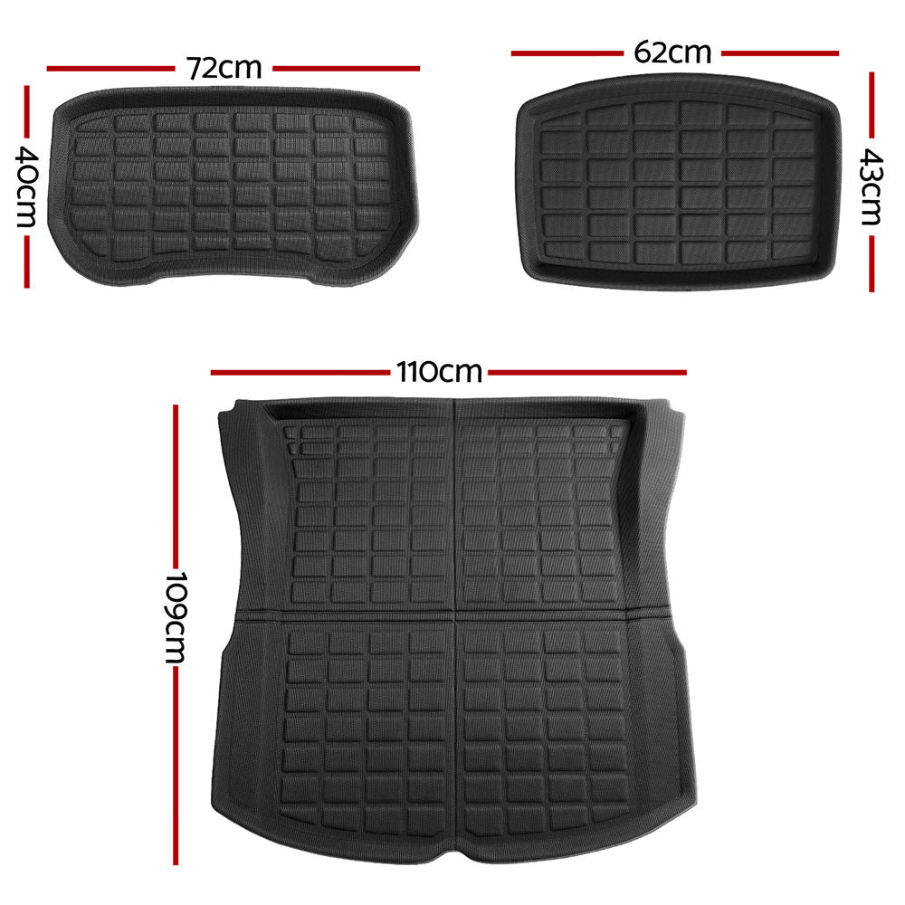 Automotive Decor: NEW Tesla Model 3 Highland 2024 Boot Liner Rear Frunk Cargo Trunk Mats Weisshorn
