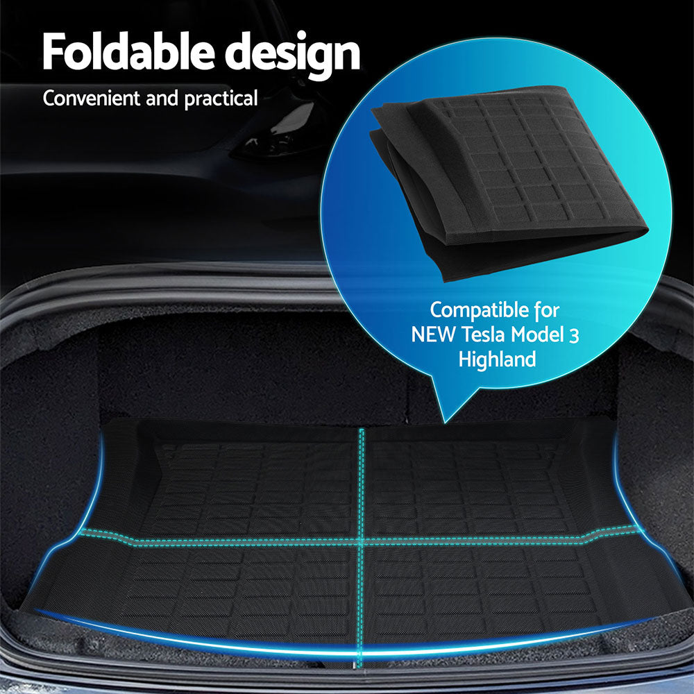 Automotive Decor: NEW Tesla Model 3 Highland 2024 Boot Liner Rear Frunk Cargo Trunk Mats Weisshorn