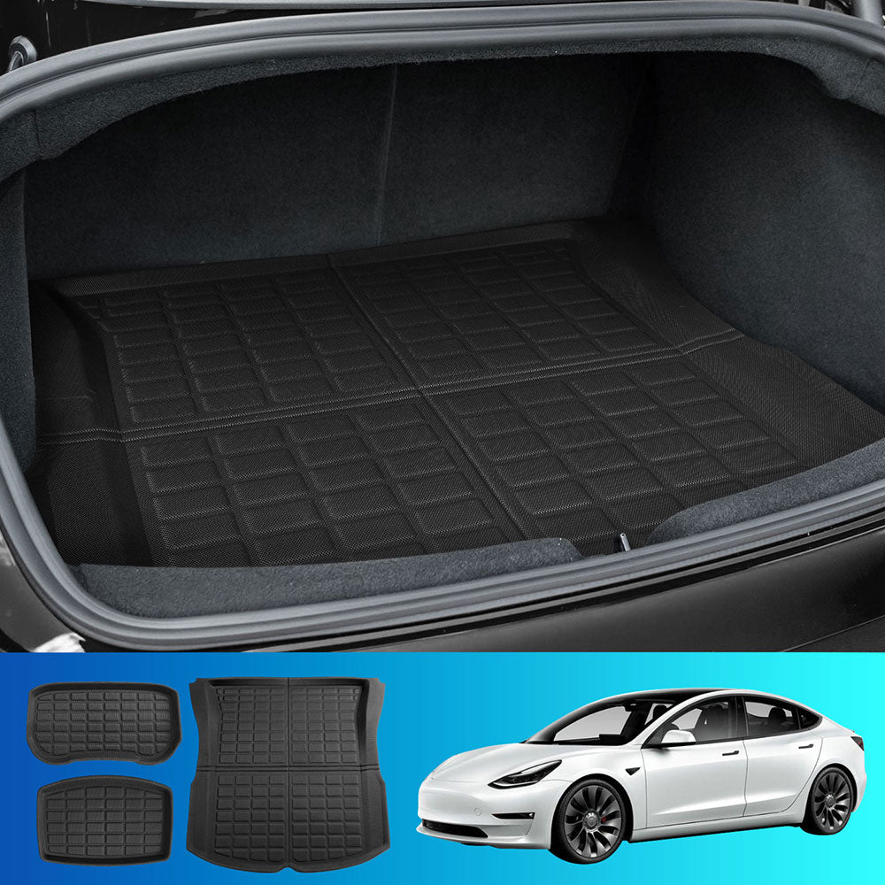 Automotive Decor: NEW Tesla Model 3 Highland 2024 Boot Liner Rear Frunk Cargo Trunk Mats Weisshorn