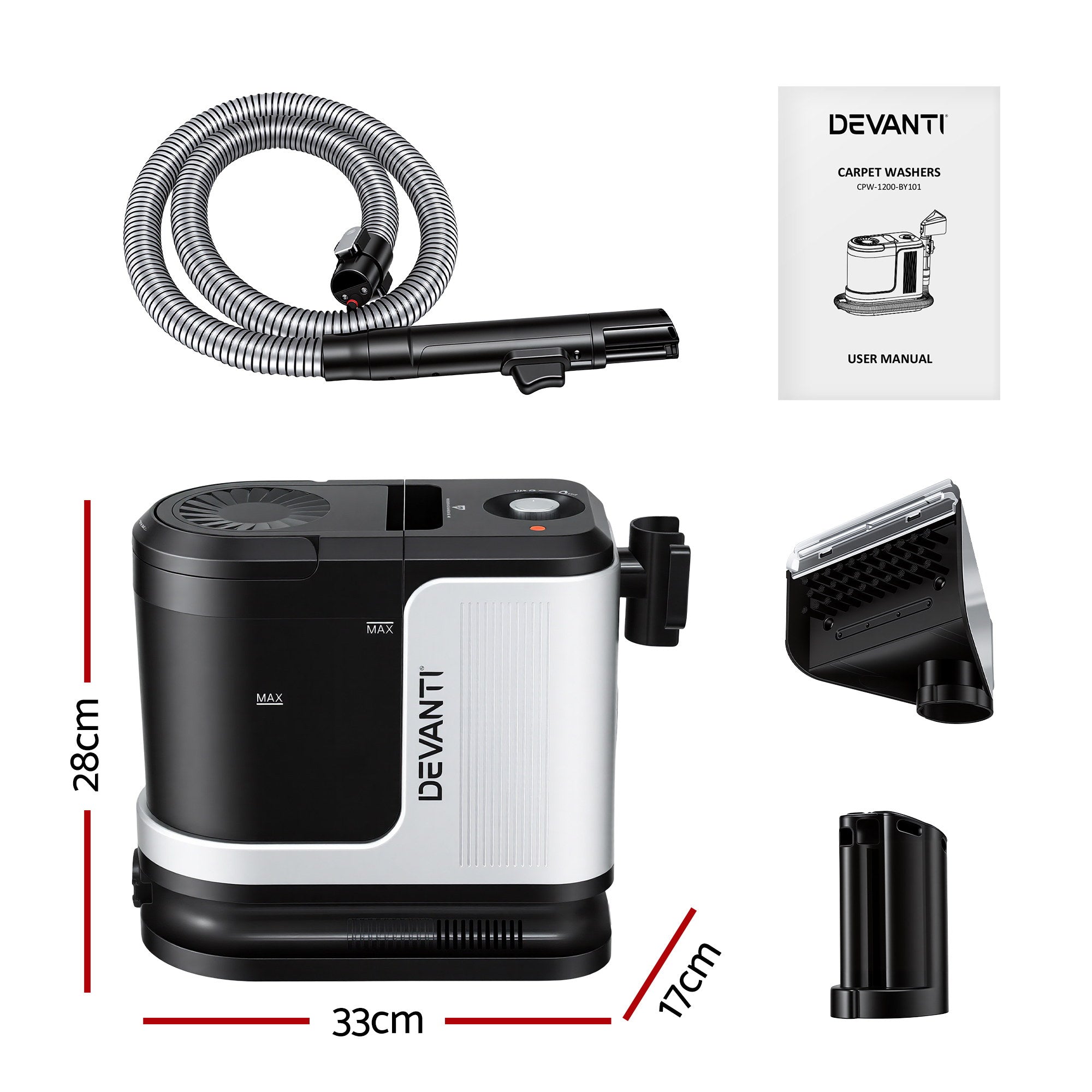 Devanti Carpet Washer Vacuum Cleaner 600W 13kpa Hose Self-Cleaning Function