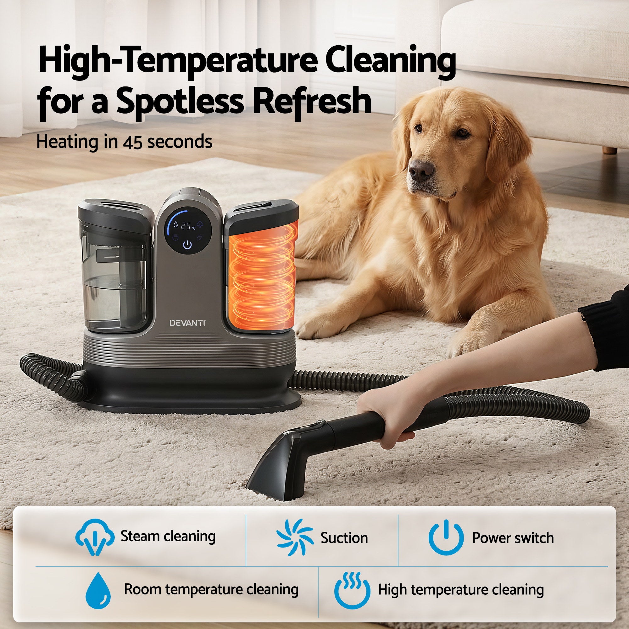 Devanti Carpet Washer Handheld Vacuum Cleaner 1700W 11kpa Rapid Heating Black