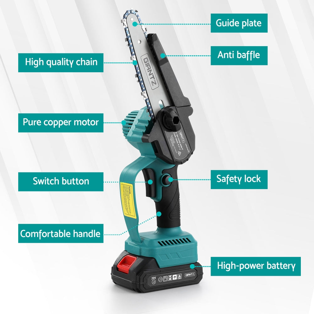 Chainsaws: Giantz 6" Mini Cordless Electric Chainsaw Rechargeable Wood Cutter
