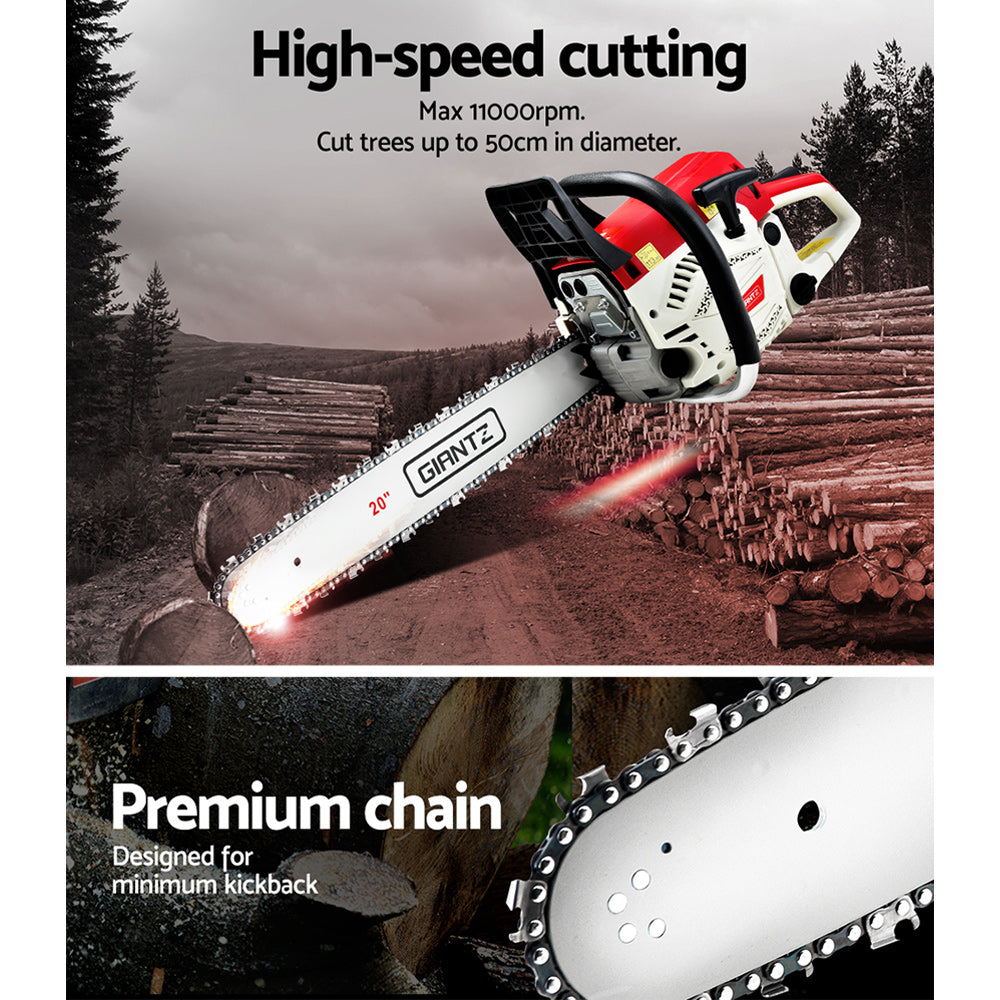 Chainsaws: Giantz 58cc Petrol Chainsaw 20 Inch Bar Chain Saw Tree Pruner 2 Stroke E-Start