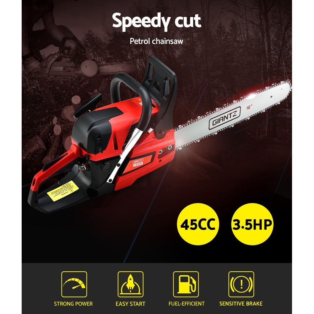 Chainsaws: Giantz Chainsaw Petrol 45CC 16" Bar Commercial E-Start Pruning Chain Saw 1.7kW