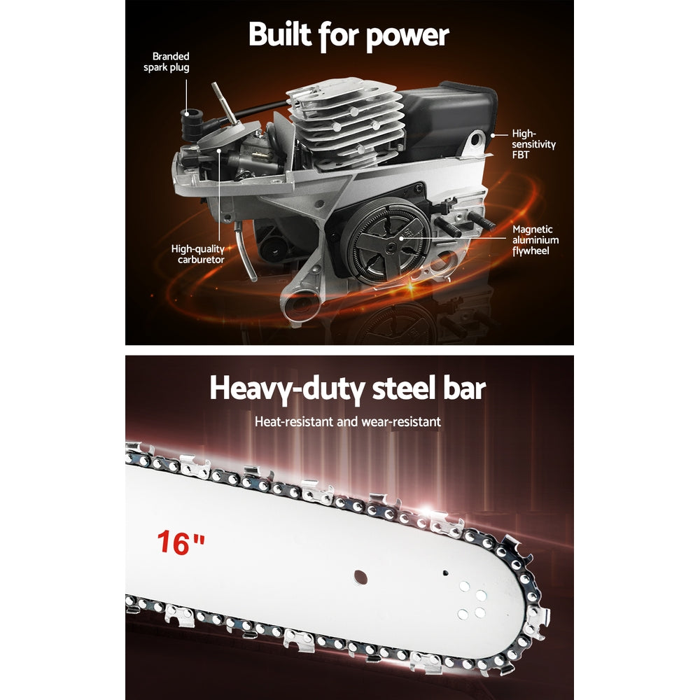 Chainsaws: Giantz Chainsaw Petrol 45CC 16" Bar Commercial E-Start Pruning Chain Saw 1.7kW