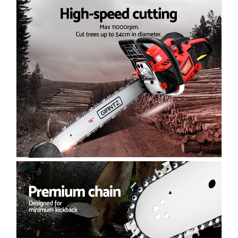 Chainsaws: Giantz Chainsaw Petrol 45CC 16" Bar Commercial E-Start Pruning Chain Saw 1.7kW