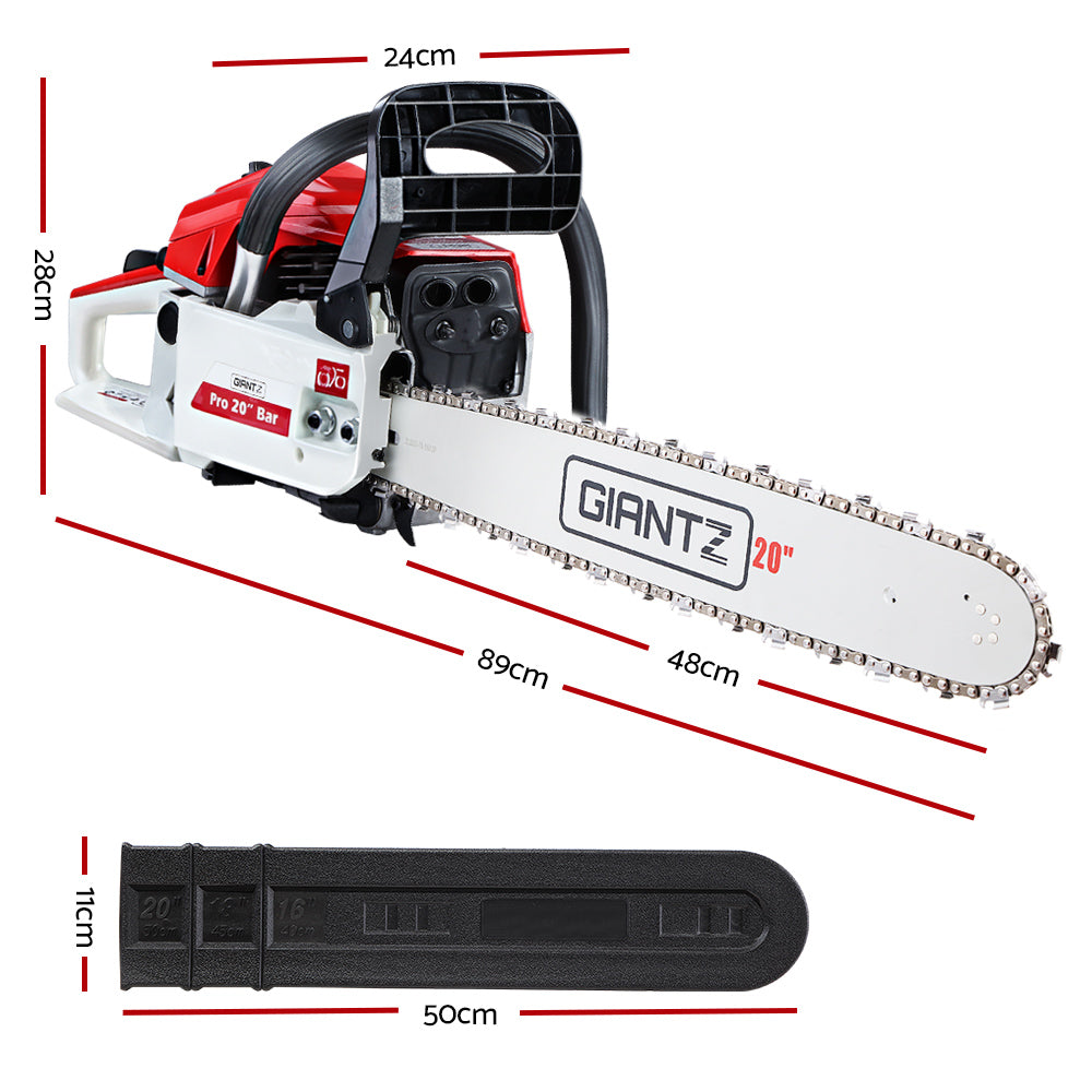 Chainsaws: Giantz Chainsaw Petrol 58CC 20" Bar Commercial E-Start Pruning Chain Saw White