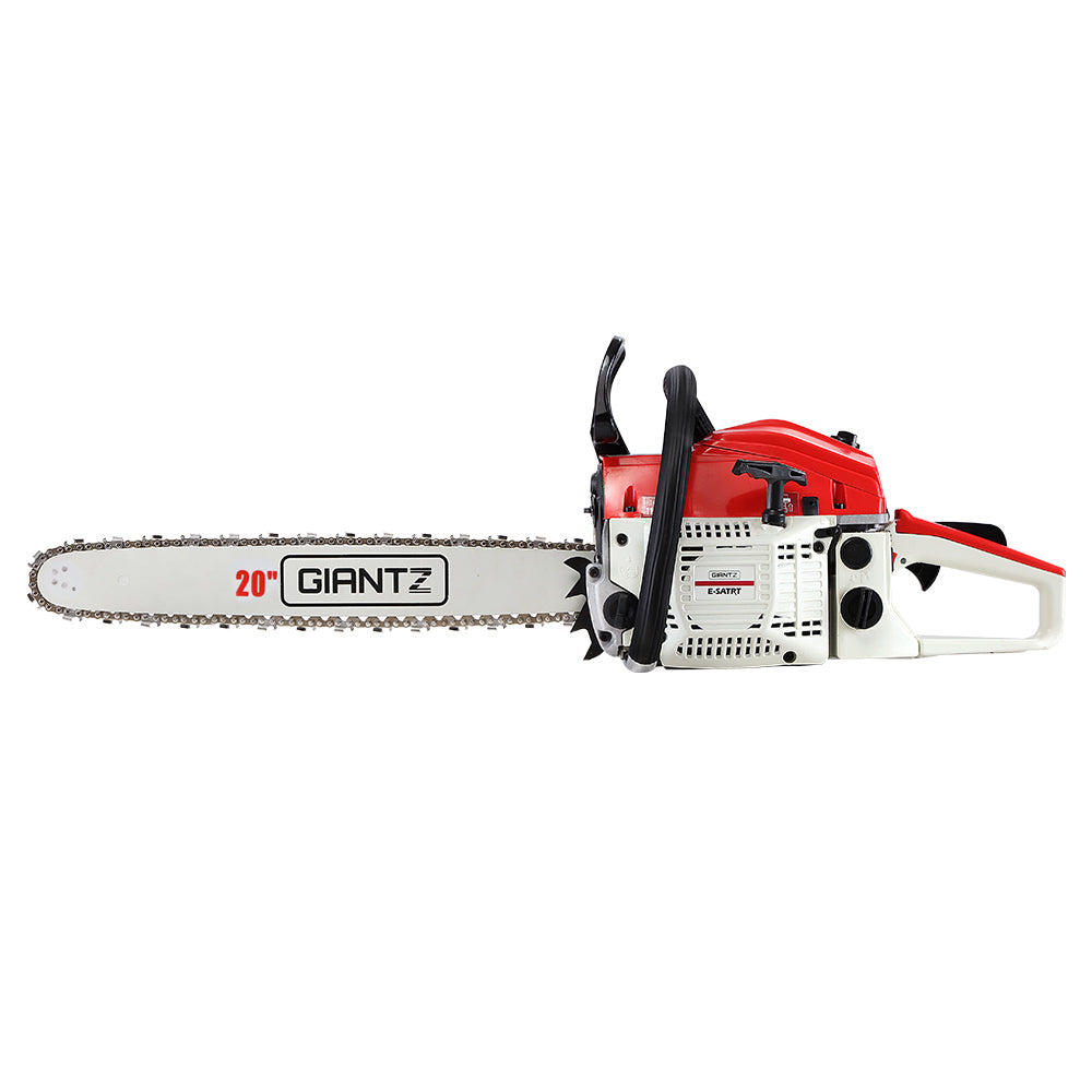 Chainsaws: Giantz Chainsaw Petrol 58CC 20" Bar Commercial E-Start Pruning Chain Saw White