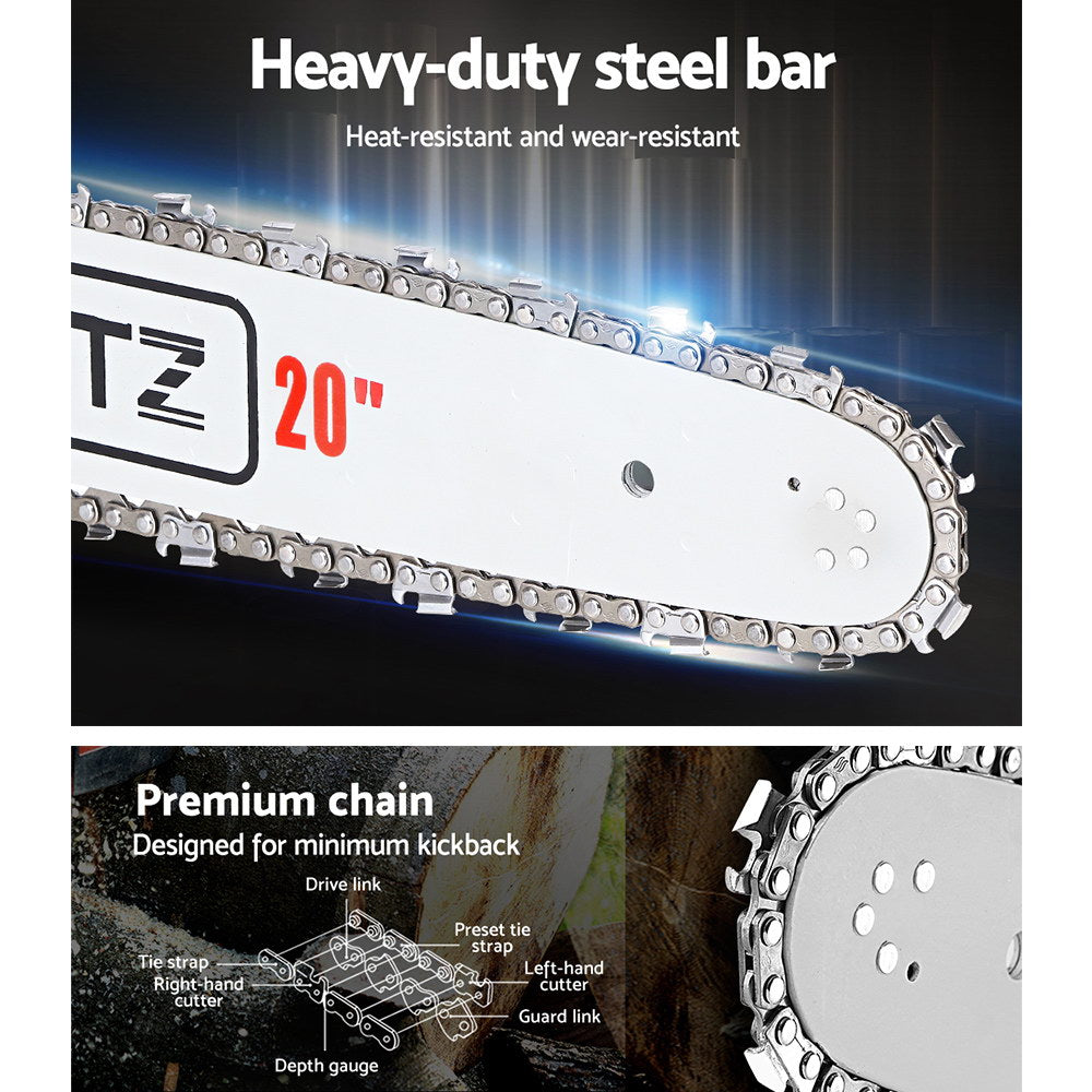 Chainsaws: Giantz Chainsaw Petrol 58CC 20" Bar Commercial E-Start Pruning Chain Saw White
