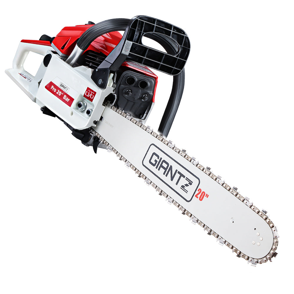 Chainsaws: Giantz Chainsaw Petrol 58CC 20" Bar Commercial E-Start Pruning Chain Saw White