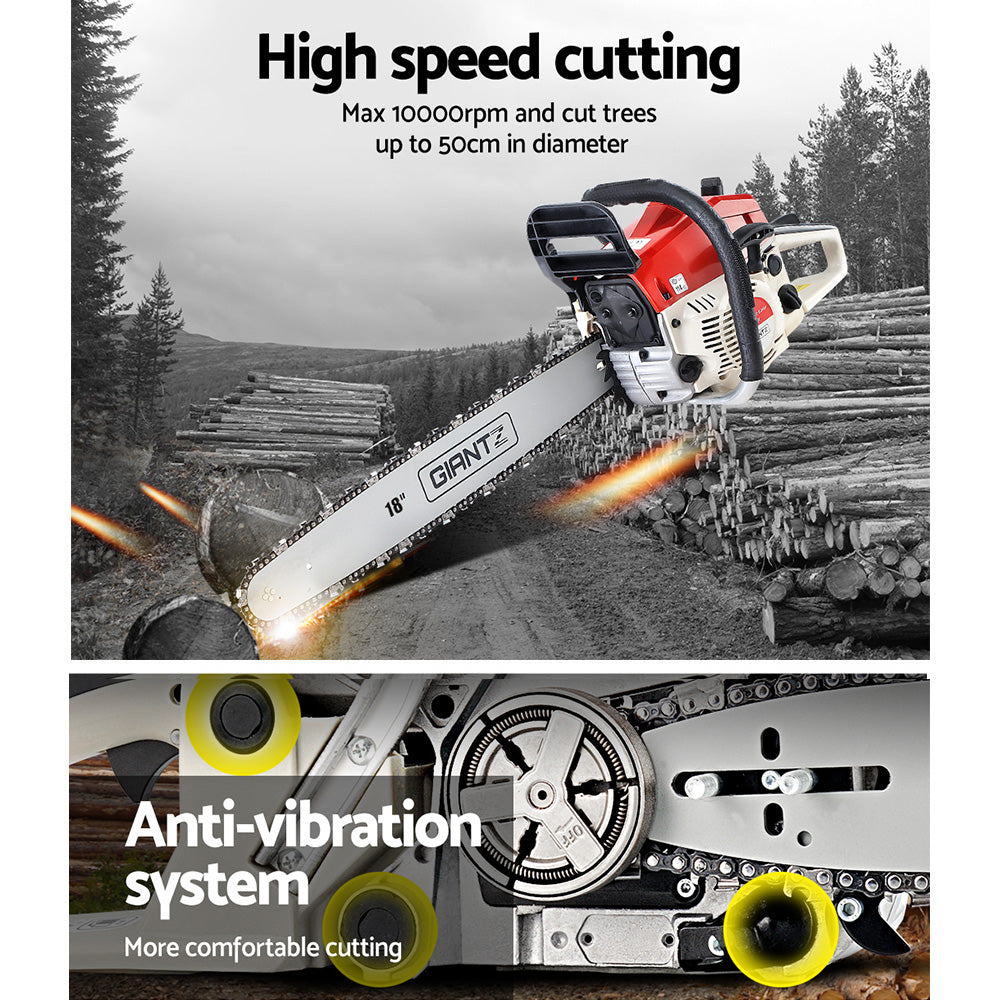 Chainsaws: Giantz Chainsaw Petrol 45CC 18" Bar Commercial E-Start Pruning Chain Saw