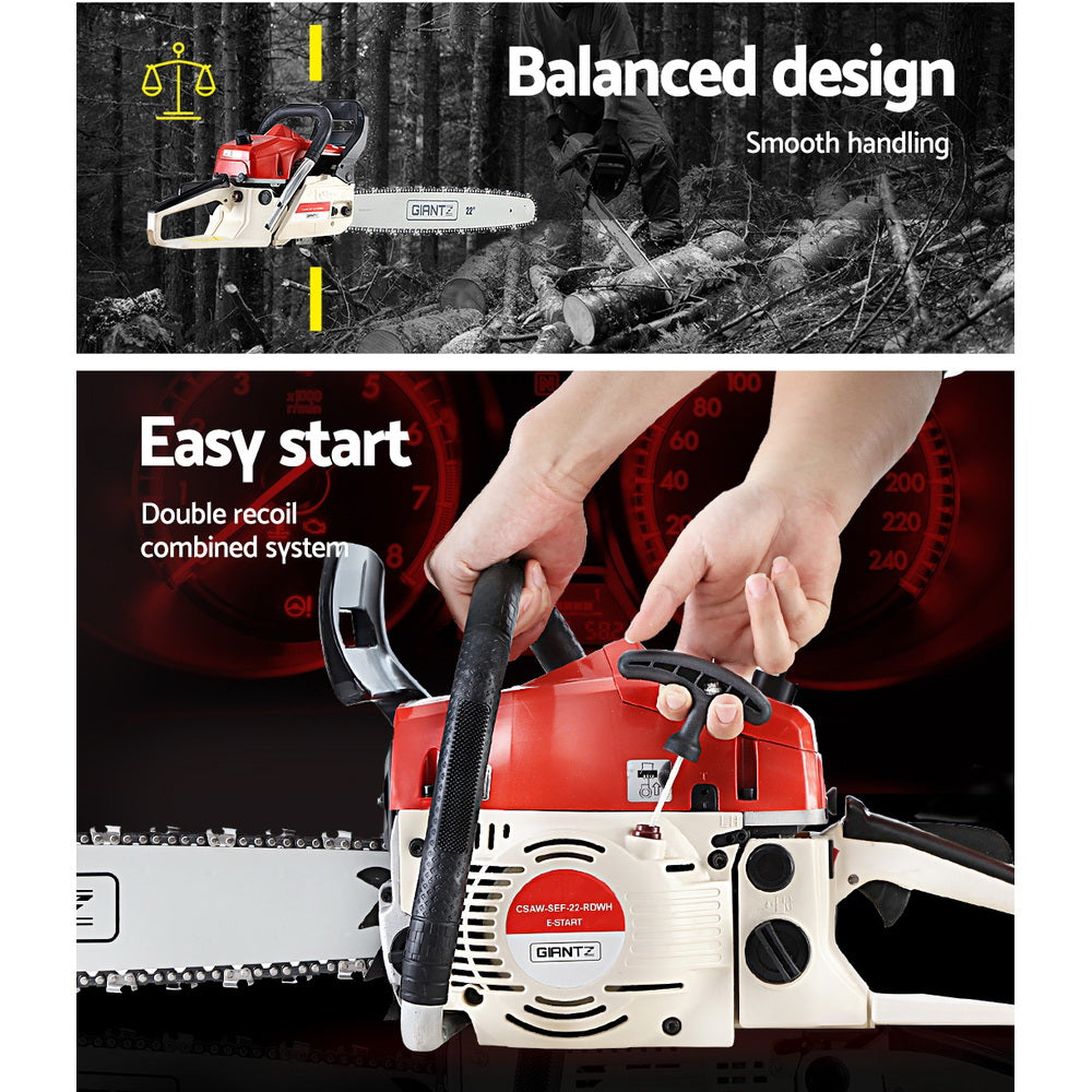 Chainsaws: Giantz Chainsaw Petrol 45CC 18" Bar Commercial E-Start Pruning Chain Saw