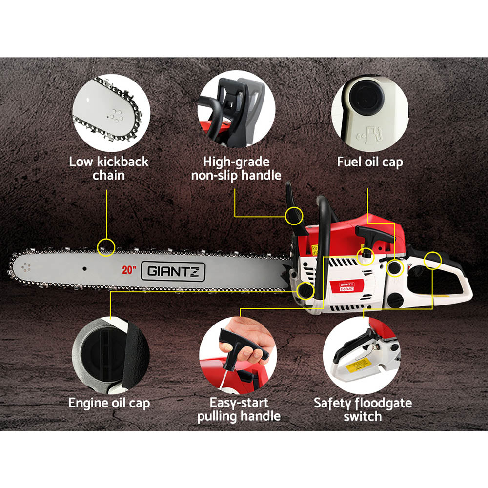 Chainsaws: Giantz Chainsaw Petrol 62CC 20" Bar Commercial E-Start Pruning Chain Saw Spark Plug