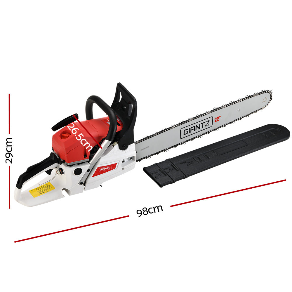 Chainsaws: Giantz Chainsaw Petrol 62CC 22" Bar Commercial E-Start Pruning Chain Saw