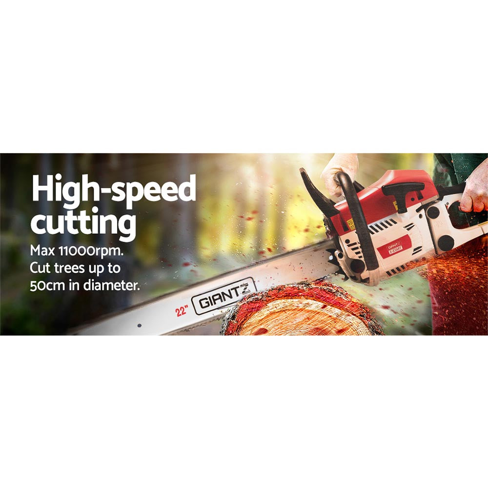 Chainsaws: Giantz Chainsaw Petrol 62CC 22" Bar Commercial E-Start Pruning Chain Saw