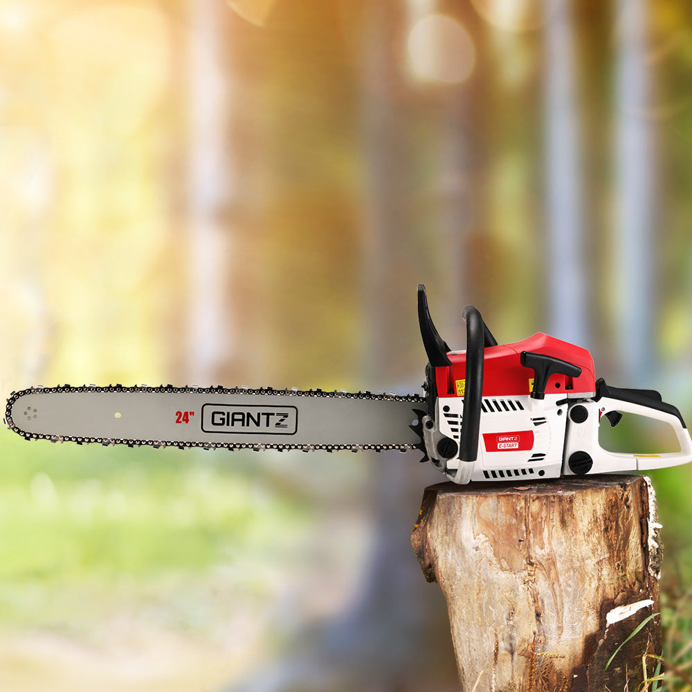 Chainsaws: Giantz 62cc Petrol Chainsaw 24 Inch Bar Chain Saw Tree Pruner 2 Stroke E-Start