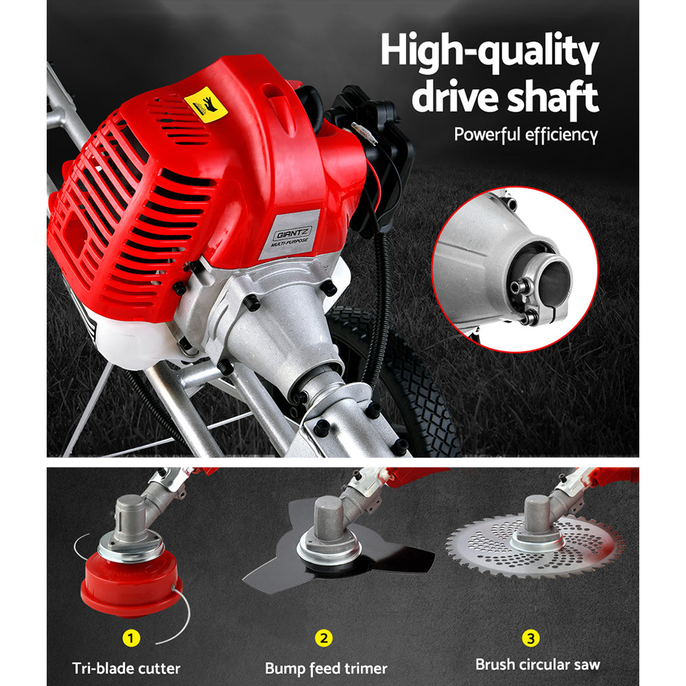 Chainsaws: Giantz 52cc Petrol Brush Cutter Whipper Saw Trimmer 2 Stroke 3-in-1 Wheel