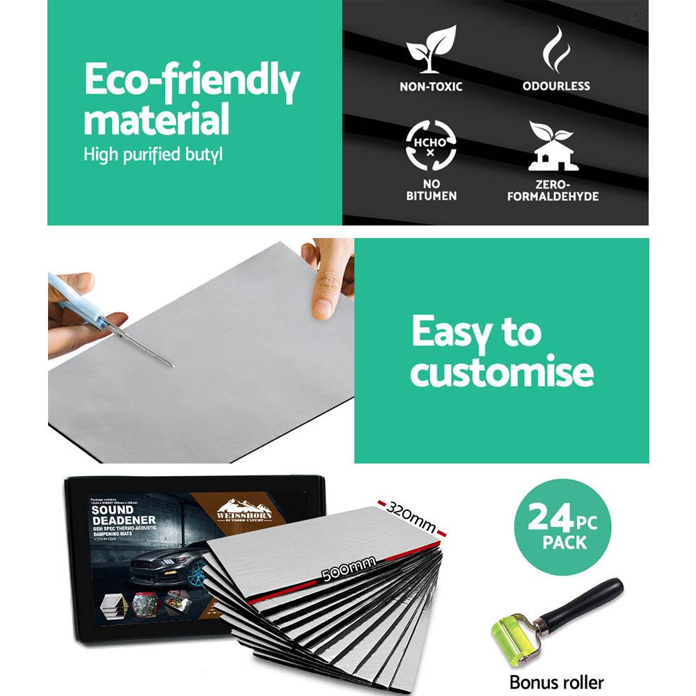 Insulation: Weisshorn Butyl Car Sound Deadener Deadening Insulation Material with Application Roller 32CM X 50CM X 24pcs