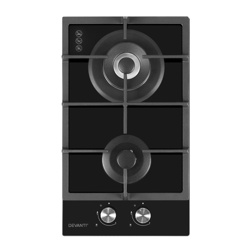 Cooktops & Stoves: Devanti Gas Cooktop 30cm 2 Burner Black