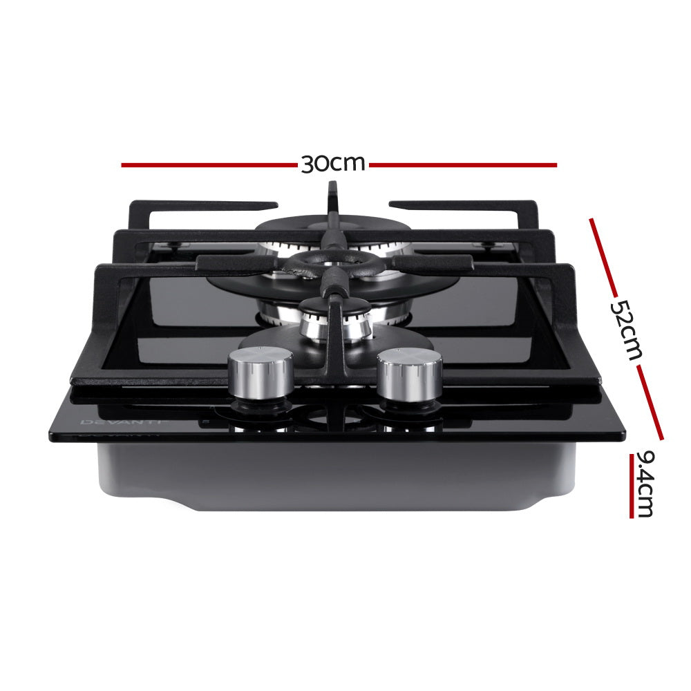 Cooktops & Stoves: Devanti Gas Cooktop 30cm 2 Burner Black