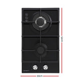Cooktops & Stoves: Devanti Gas Cooktop 30cm 2 Burner Built-in Stove Glass Cook Top NG LPG Wok Burner